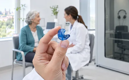 Una audioprotesista muestra un molde de audífono